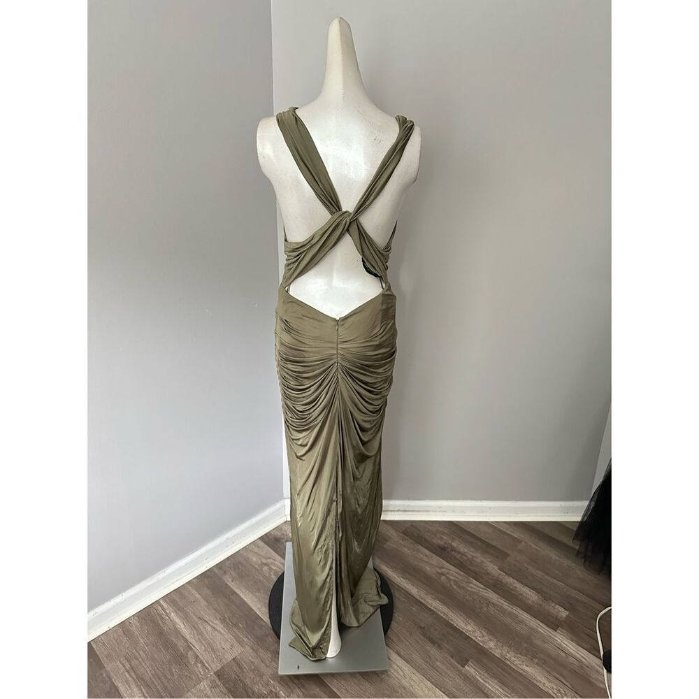 NWT Gauge81 Cowl Neck Ruched Crisscross Open Back Ina Long Dress Cumin Size 36/ - Picture 6 of 9